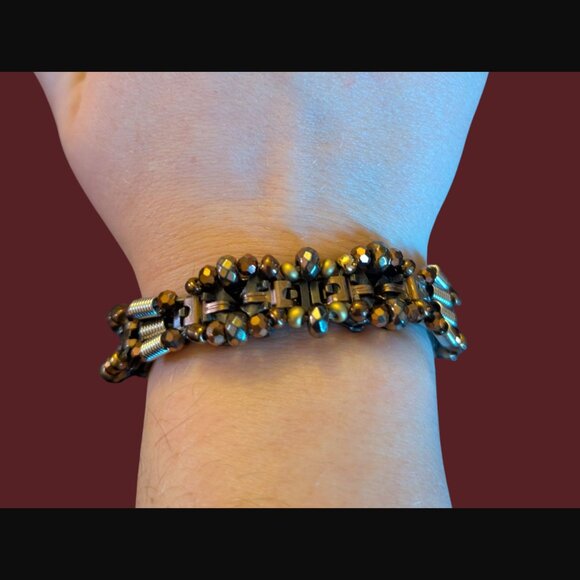 925 Sterling Silver Clasp Artisan Made Beaded Zipper Statement Bracelet 6.25" - Picture 13 of 14